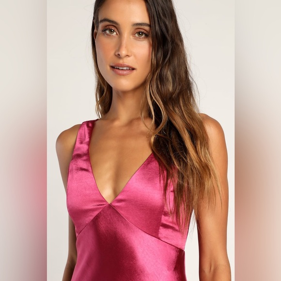 Lulus Incredible Love Magenta Satin Cowl Back Midi Slip Dress - Picture 8 of 16